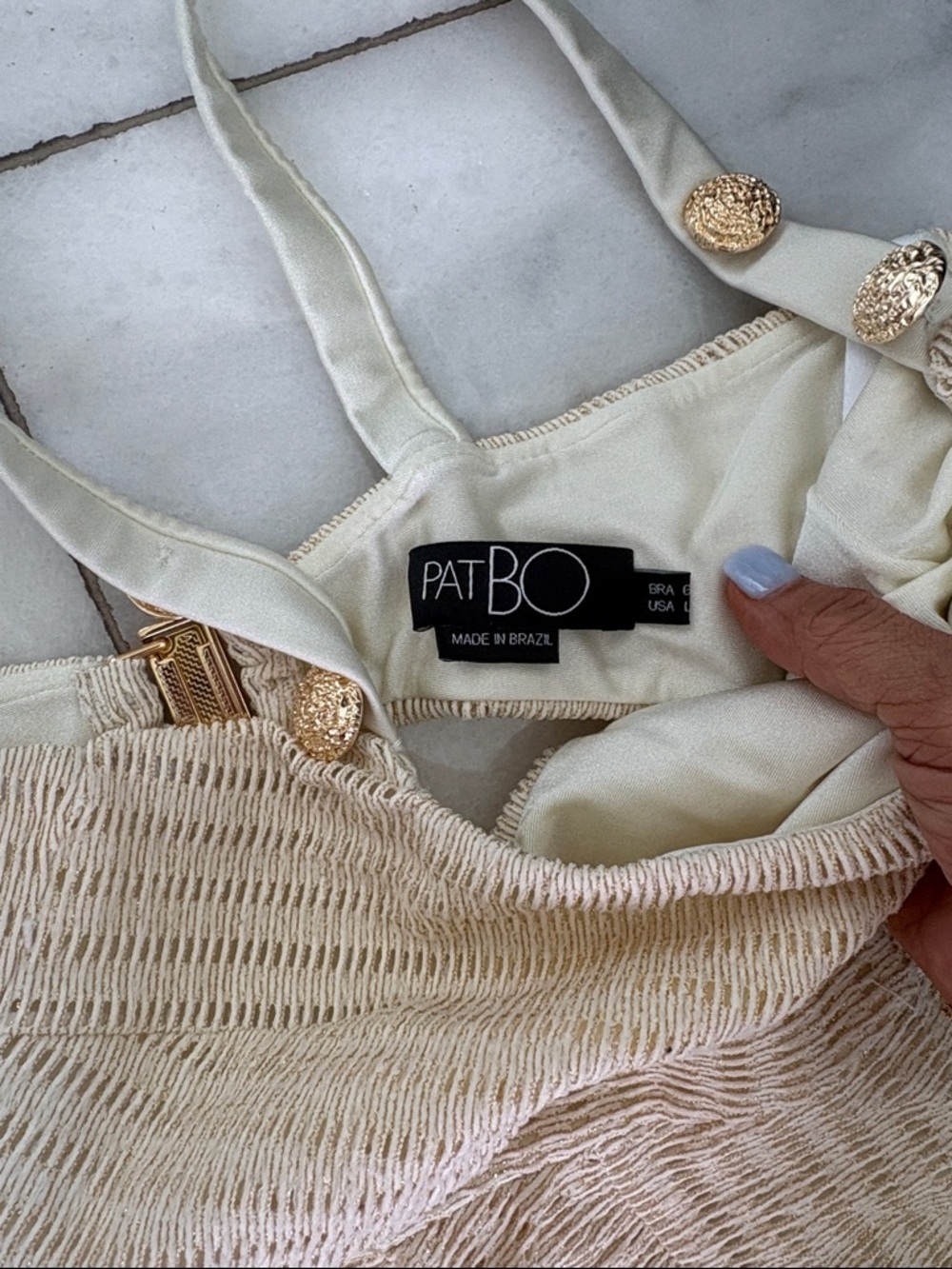 Patbo Two-Piece Cream Crochet Crop Top & Ruffle Shorts Set - Picture 2 of 5